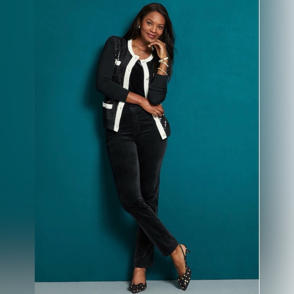 Talbots Black and White Sequin Cardigan - Picture 2 of 16